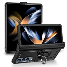 Imagem de Capa de telefone anti-queda com dobradiça para Samsung Galaxy Z Fold 5 Fold5 Fold4 Fold 4 5G Zfold5 Capas de telefone celular com suporte de anel de metal, pretas, para Samsung Z Fold 5