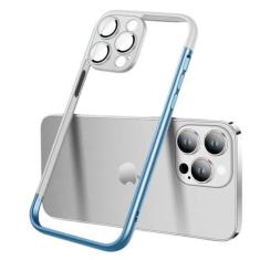 Imagem de Capa para iphone 13 promax moldura de cor dupla à prova de choque capa protetora de câmera, azul branco, para iphone 13 promax