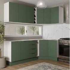 Imagem de Cozinha Modulada 8 Peças sem Tampo com Rodapé 4 Aéreos e 4 Balcões Ipanema Cabecasa Madeiramadeira Verde Folha