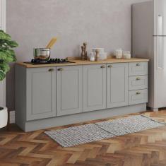 Imagem de Cozinha Compacta Americana 4 Portas 3 Gavetas 100% Mdf Cinza/Nature Ce760 - Henn