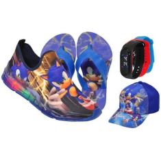 Imagem de Tênis Infantil Led Luzinha Slip On Personagem +Chinelo+Boné+Relógio -