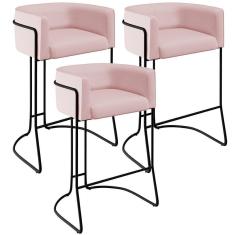 Imagem de Kit 03 Banquetas Fixa Preto Veludo Rosê C-305