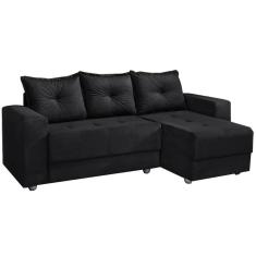 Imagem de Sofá 3 Lugares com Chaise Florença Tecido Suede 200cm Cor Preto