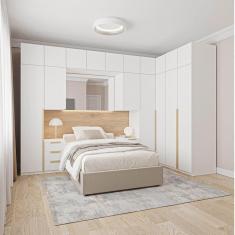 Imagem de Guarda-roupa Modulado 12 Peças 12 Portas 2 Mesas de Cabeceira Jade Cabecasa Madeiramadeira Branco Fosco