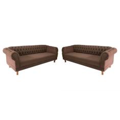 Imagem de 2 Sofás Chesterfield Capitone Duque Suede Marrom 2,30