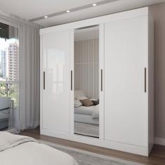 Imagem de Guarda-Roupa Casal Katy 3 Portas 2 Gavetas com Espelho Branco - Pnr Móveis