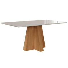 Imagem de Mesa p/ Cozinha Patricia c/ Tampo Madeirado c/ Vidro 160X80cm Nature/Off White - Cimol
