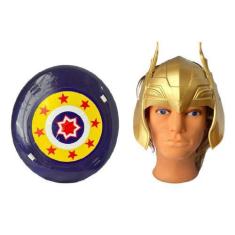 Imagem de Kit Máscara Dourada e Escudo Heróis Infantil Fantasia - Le plastic