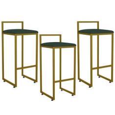 Imagem de Kit 03 Banquetas Alta Para Cozinha Sala De Jantar Hanna L02 Dourado Li