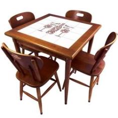 Imagem de Mesa quadrada de madeira rustica e ejo 80 x 80 cm para sala de jantar 4 cadeiras - Empório Tambo
