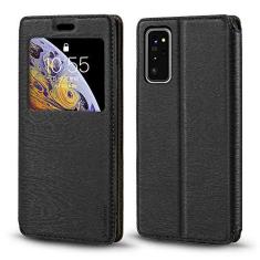 Imagem de Capa para Samsung Galaxy Note 20, capa de couro de grão de madeira com porta-cartão e janela, capa flip magnética para Samsung Galaxy Note 20 5G
