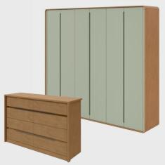 Imagem de Conjunto de Guarda-Roupa Casal Loop 6 Portas e Cômoda 8 Gavetas Urban Amendoa Clean/Salvia