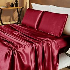 Imagem de Jogo De Cama Lençol Cetim Queen Romantic 04 Peças Vinho
