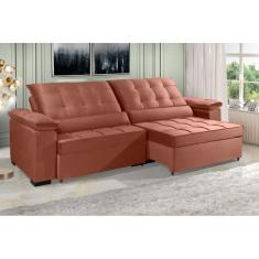 Imagem de Sofá Retrátil e Reclinável RENEW 2.90m ESTILO ESTOFADOS - França Velusoft Cor &quot;Terracota&quot;