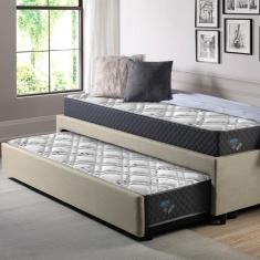 Imagem de Bicama Box Solteirão em Linho Bege 96x203 com Dois Colchões Adapto Molas Ensacadas