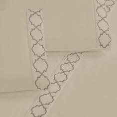 Imagem de Jogo De Cama 300 Fios Bordado Queen Infinity 04 Peças - Cáqui  - Bia E