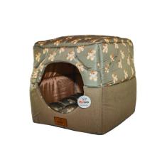 Imagem de Cama Para Cachorro Toca Quadrada Em Corino + Poliéster Marrom Ursinho Grande (g) 50 X 50 X 50 Cm