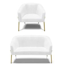 Imagem de Sofá Namoradeira E Poltrona Pé De Ferro Dourado Stella Corano Branco D03 - D'rossi