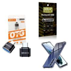 Imagem de Kit Usb Para Tipo C + Capinha Samsung S21 Fe + Película 3D - Hrebos