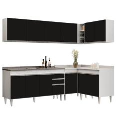 Imagem de Armário de Cozinha Modulado de Canto 6 Peças CP33 com Pia Inox Branco/Preto - Lumil