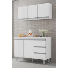 Imagem de Balcão de Cozinha 120mt com Tampo Mdp e Armário Suspenso Andréia Branc