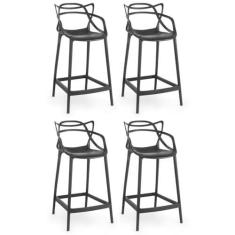Imagem de Kit 4 Banquetas Média Allegra 66cm Design Cozinha/bancada - Preto