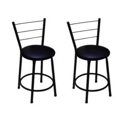 Imagem de Kit 2 Banquetas Baixas Preta com Encosto Assento Preto - Fortmix