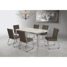 Imagem de Conjunto Mesa Orion Cromada 1,60x0,90 Vidro Off White Com 6 Cadeiras Dallas New Marrom - Aço Nobre