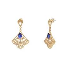 Imagem de Brinco De Pedra Gota Azul Com Detalhes Folheado A Ouro 18k