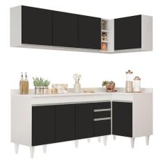 Imagem de Armário de Cozinha Modulado de Canto Esquerdo 4 Peças CP50 Balcão com Tampo Branco/Preto - Lumil