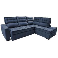 Imagem de Sofá de Canto Direito 2,65x2,30m Retrátil e Reclinável com Molas Ensacadas Cama inBox Nobre Azul