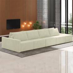 Imagem de Sofá Ilha Modulado Milos 392cm Puff Lateral Veludo Bege G33 - Gran Belo