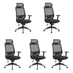 Imagem de Kit 5 Cadeiras para Escritório Genebra Presidente com NR17 Preto