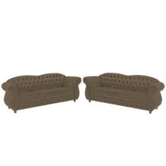 Imagem de Dois Sofás Chesterfield Merlô 3 Lugares 2M - Veludo Bege / Decoração,