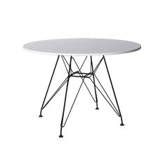 Imagem de Mesa Ferro Preto Tampo Redondo Madeira Branco 110Cm