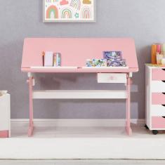 Imagem de Mesa Desenho Infantil Menina Madeira Regulável Flexi Branco Rosa