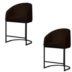 Imagem de Kit 02 Banco Banqueta Poltrona Mia Base Metal Preta Veludo - Fina Mobí