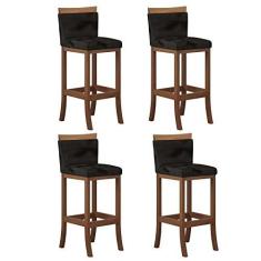 Imagem de Conjunto 4 Banquetas Alta em Madeira Maciça Paris Ccs Preto/pinhão