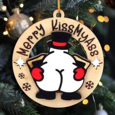 Imagem de Enfeites engraçados de madeira de Natal Merry 2024 KissMyAss humor árvore de Natal decorações de festa de Natal, decoração de árvore de Natal feia travessa, presente de Papai Noel sujo para adultos,
