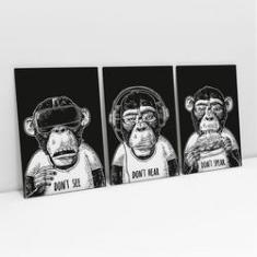 Imagem de Quadro Três Macacos Sábios Decorativo Para Sala Moderno Kit Canvas - Bimper