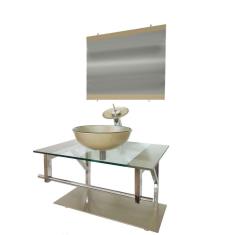 Imagem de Gabinete De Vidro 80Cm Inox Com Cuba Redonda Champanhe
