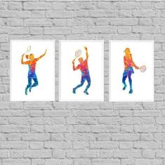 Imagem de Kit 3 Quadros Esporte Tênis 24X18Cm - Com Vidro