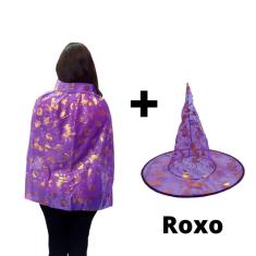 Imagem de Fantasia Kit Bruxo Infantil Capa E Chapeu Bruxa Bruxinha Feiticeiro Mago Halloween Unisex Cosplay