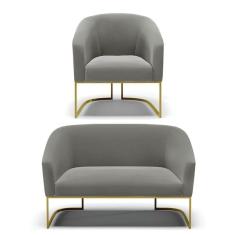 Imagem de Namoradeira E Poltrona Base Industrial Dourado Stella Suede Grafite D03 - D`rossi