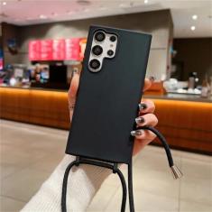 Imagem de Capa de telefone com cordão crossbody para Samsung Galaxy S24 S23 S22 S21 Plus S20 FE Note 20 Ultra Candy Color Silicone Capa de TPU macia, preta, para Samsung S21Ultra