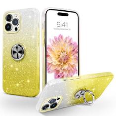 Imagem de SouLips Capa para iPhone 15 Pro Max, suporte magnético para carro, fino, brilhante, brilhante, com suporte de anel de 360°, capa protetora à prova de choque para iPhone 15 Pro Max de 6,7 polegadas,