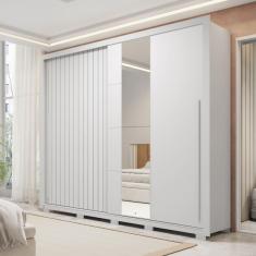 Imagem de Guarda-roupa Casal Ripado com Espelhos 2 Portas e 4 Gavetas Suburban Espresso Móveis Branco