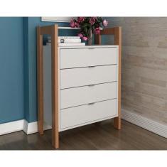 Imagem de Balcão de Escritório AZ1012 c/ 4 Gavetas Amêndoa/Branco - Tecno Mobili