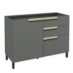 Imagem de Balcão 120cm 1 Porta 2 Gavetas 1 Porta Temperos Cozinha Flórida Grafite