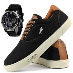 Imagem de Tênis Sapatênis Polo White Hiate Masculino Preto + Relógio Top - Casua